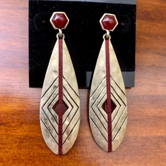 Vintage TS silver and maroon dangle earrings - Picture 3 of 5